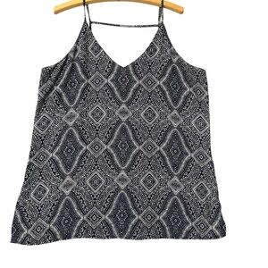 Suzy Shier White and Black Abstract Geometric Strappy Racer Back Top Sz XL‎